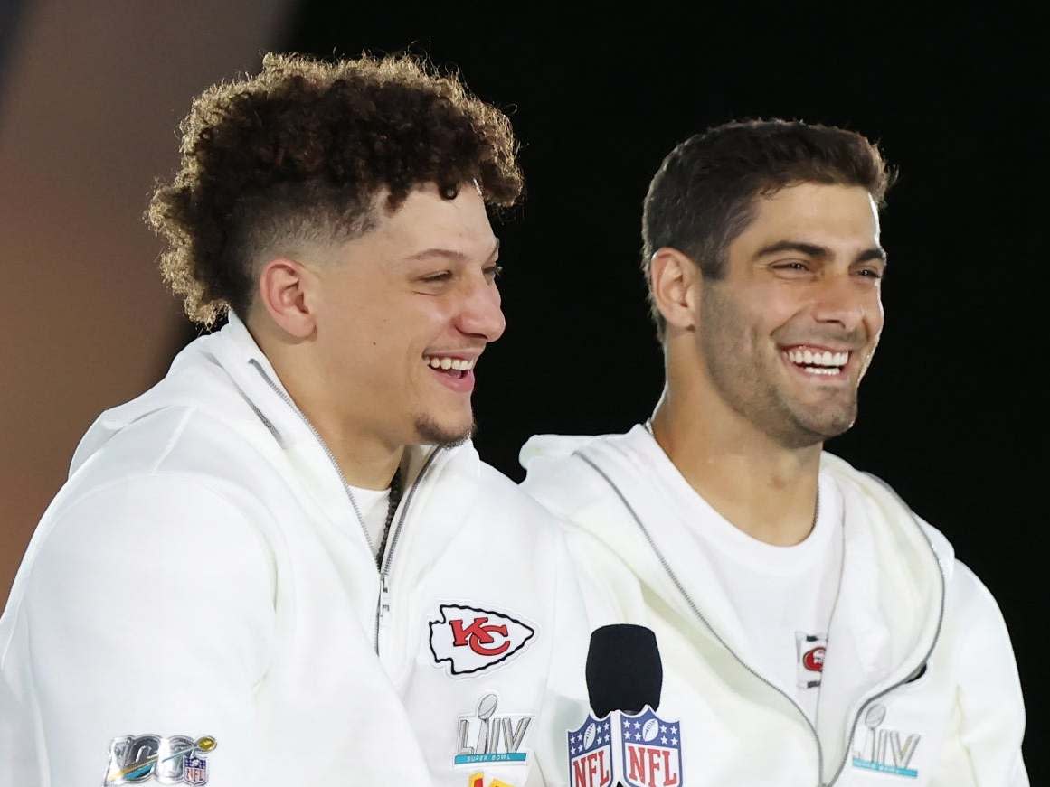 Mahomes and Garoppolo joke during Super Bowl LIV Opening Night: EPA