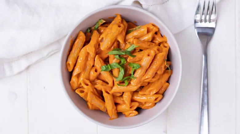 Penne pasta and sauce