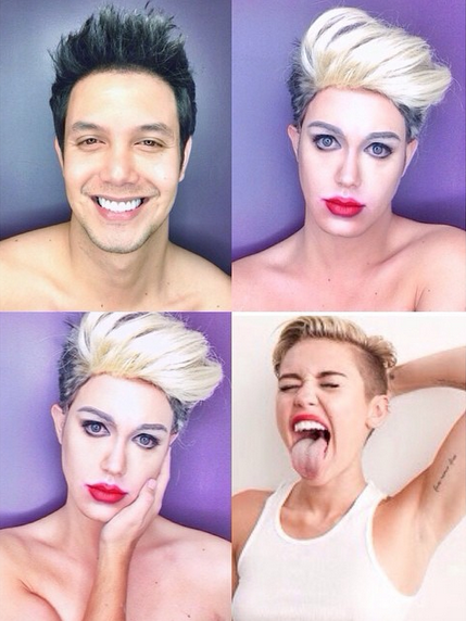 Makeup artist Paolo Ballesteros transforms himself into Miley Cyrus.