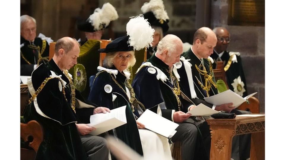 Prince Edward, Queen Camilla, King Charles and Prince William attend the Order of the Thistle Service at St Giles' Cathedral