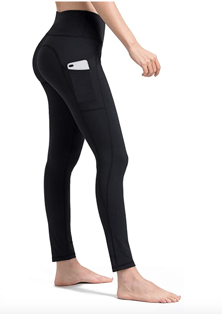 ALONG FIT Yoga Pants for Women mesh Leggings with Side Pockets Mid Waisted Leggings. Image via Amazon. 