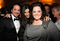 Sandra Bullock and Melissa McCarthy attend the 2013 Vanity Fair Oscar Party hosted by Graydon Carter at Sunset Tower on February 24, 2013 in West Hollywood, California.