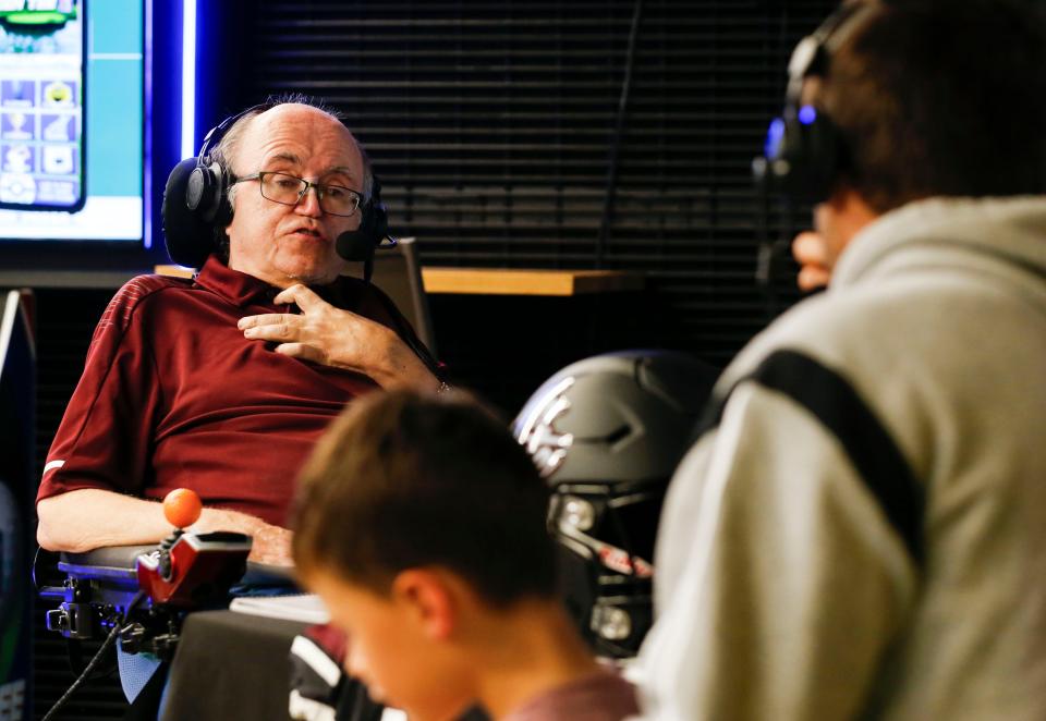 Art Hains, "The Voice of the Bears", interviews Missouri State head football Ryan Beard at BigShots Golf on Wednesday, Sept. 20, 2023. Hains is returning to the broadcast booth Saturday after a year long battle with West Nile virus.