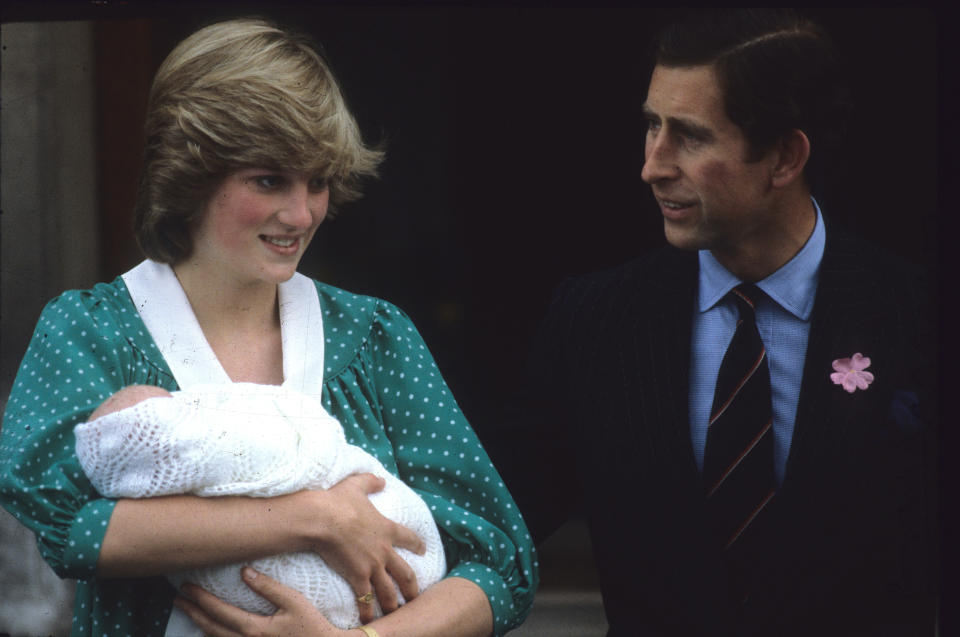 Charles and Diana leave the Lindo Wing with baby Prince William in 1982 (Getty)