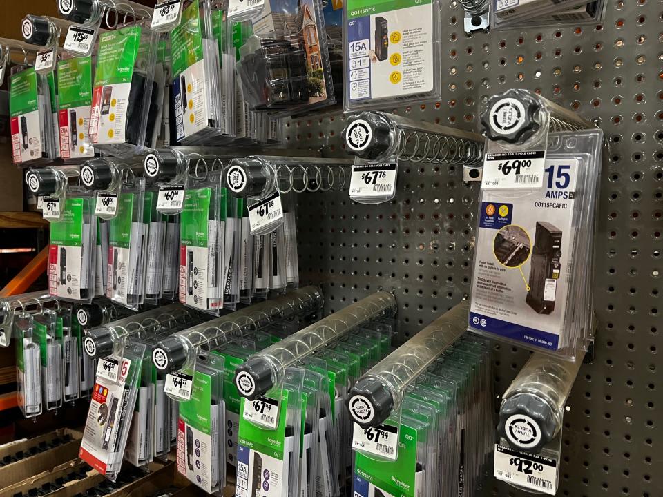 Twist-release displays of fuses at Home Depot.