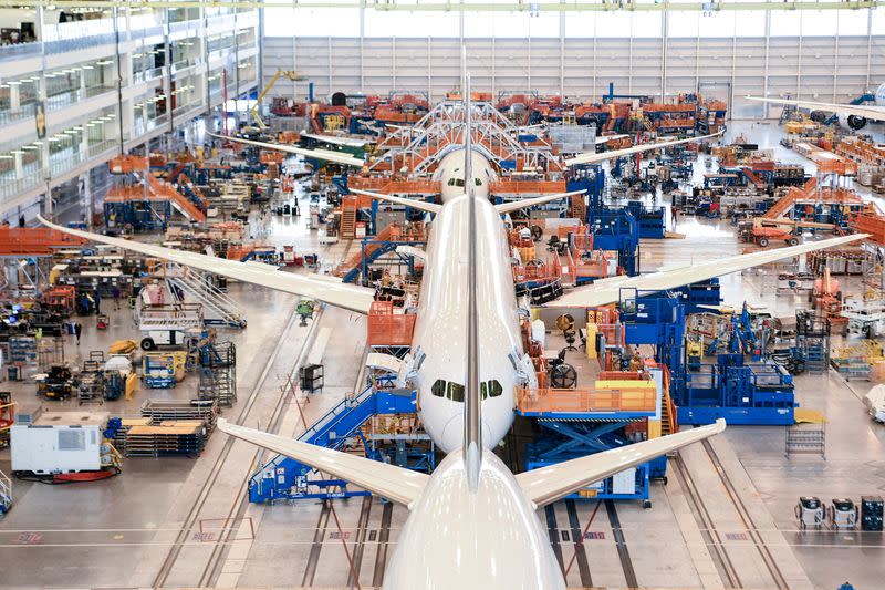 FILE PHOTO: Boeing employees assemble 787s inside their main assembly building on their campus in North Charleston, South Carolina