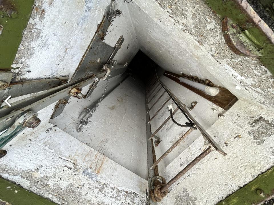 The 14-foot ladder into the bunker