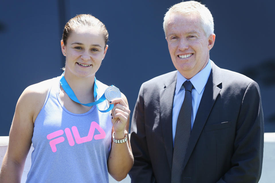 Ash Barty, pictured here with Tennis Australia CEO Craig Tiley in Melbourne in 2017.