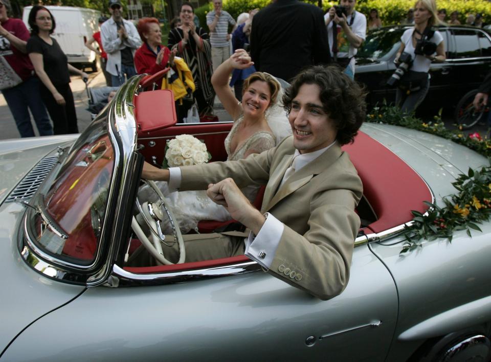 Justin Trudeau and Sophie Gregoire Trudeau at the Sainte-Madeleine D'Outremont Church, Montreal, after their wedding on May 28, 2005.