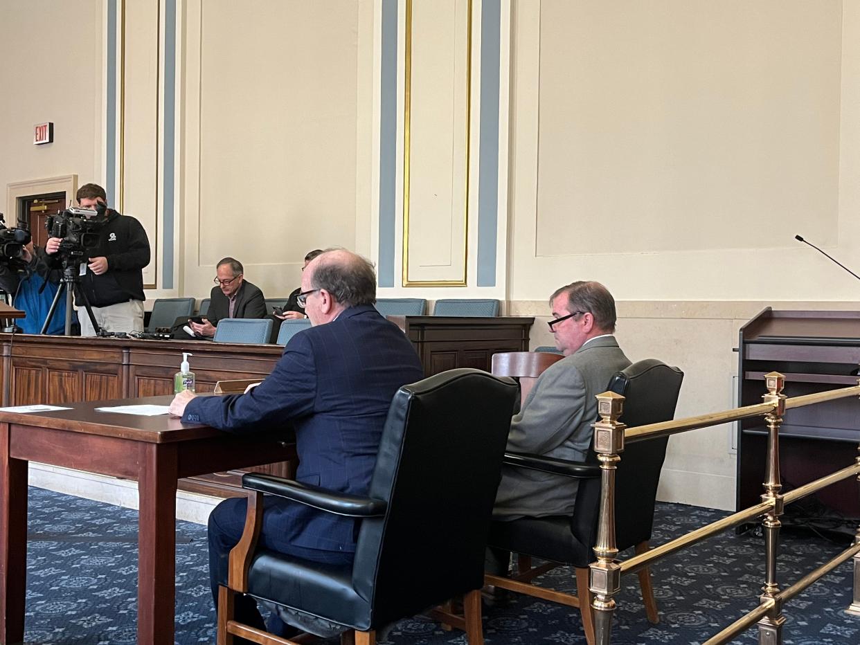 Former Cincinnati police officer Christopher Schroder (right) sits with attorney Mike Allen during his plea hearing on Wednesday.