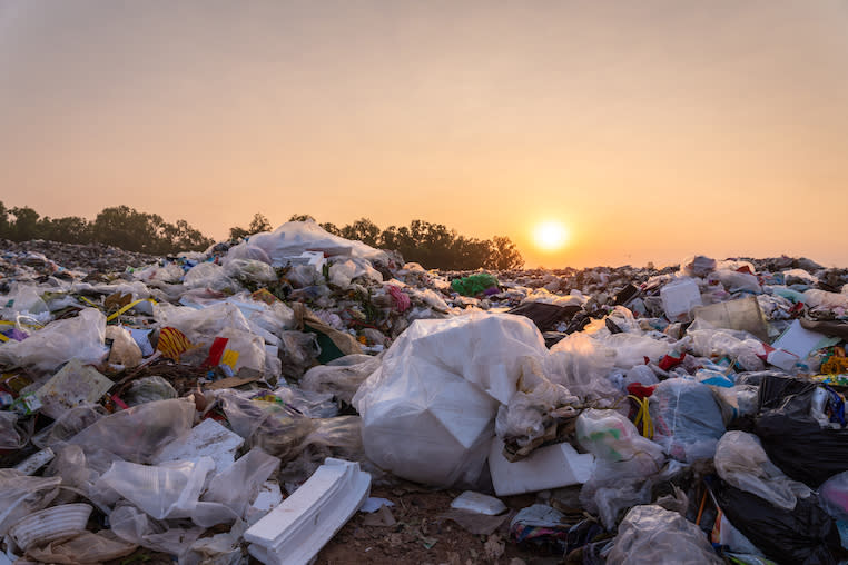 A landfill at sunset.