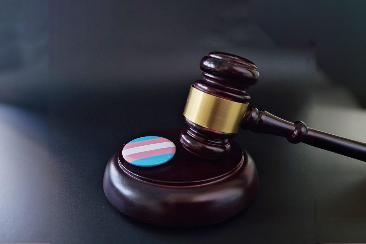 Judge Gavel And Transgender Flag Pin Getty Images/Nadzeya Haroshka