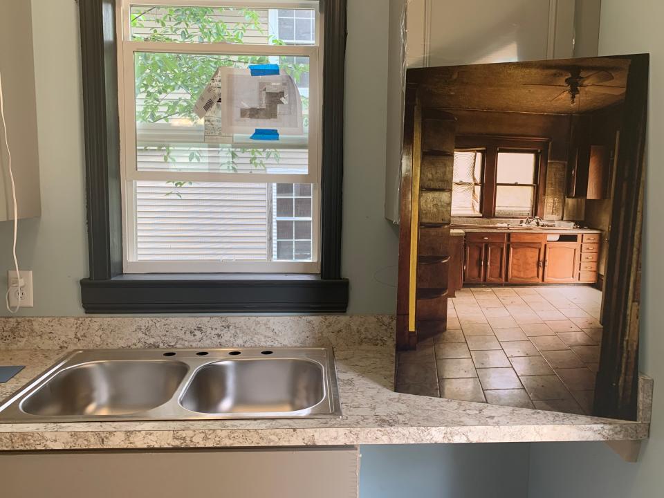 A photo taken of the kitchen of a Well CDC home on Eber Avenue before crews renovated the property. This was one of three properties available for tours Thursday morning.