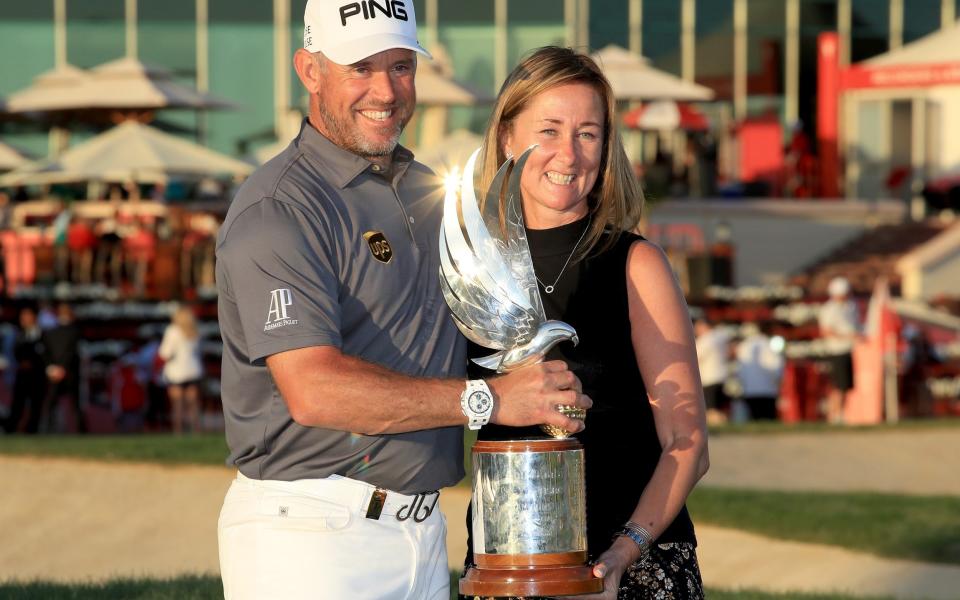 Lee Westwood celebrates after picking up victory in Abu Dhabi  - David Cannon Collection