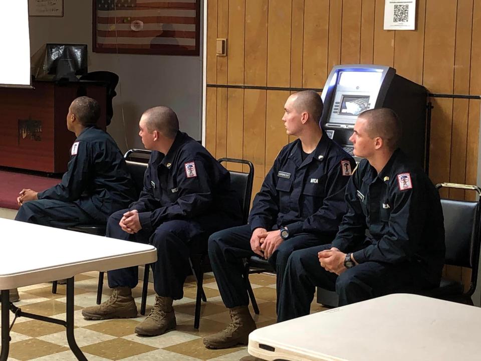 MYCA Cadet Ambassadors Garbrecht, Reybuck, Tompkins and Stewart share their experiences with interested youth at the American Legion Post 200 in Taylor.