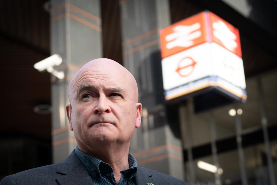 RMT general secretary Mick Lynch on a picket line during strike action earlier this week (Stefan Rousseau/PA) (PA Wire)