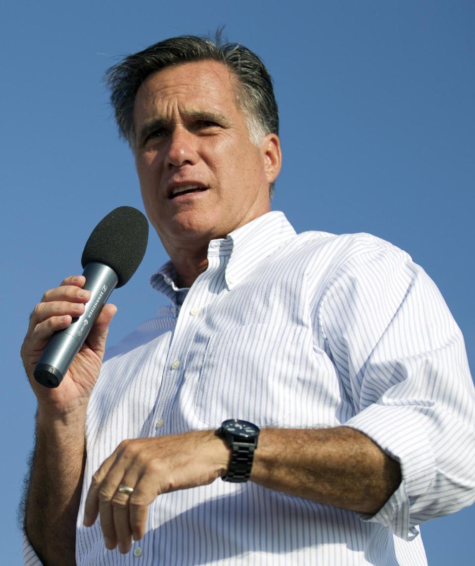 Republican presidential candidate, former Massachusetts Gov. Mitt Romney speaks during a campaign stop at Holland State Park on Tuesday, June 19, 2012 in Holland, Mich. (AP Photo/Evan Vucci)