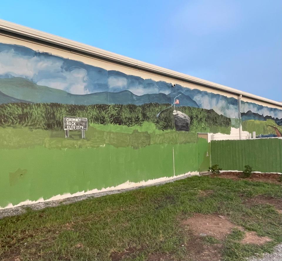 The Chimney Rock portion of the mural painted by Andrea Martin.