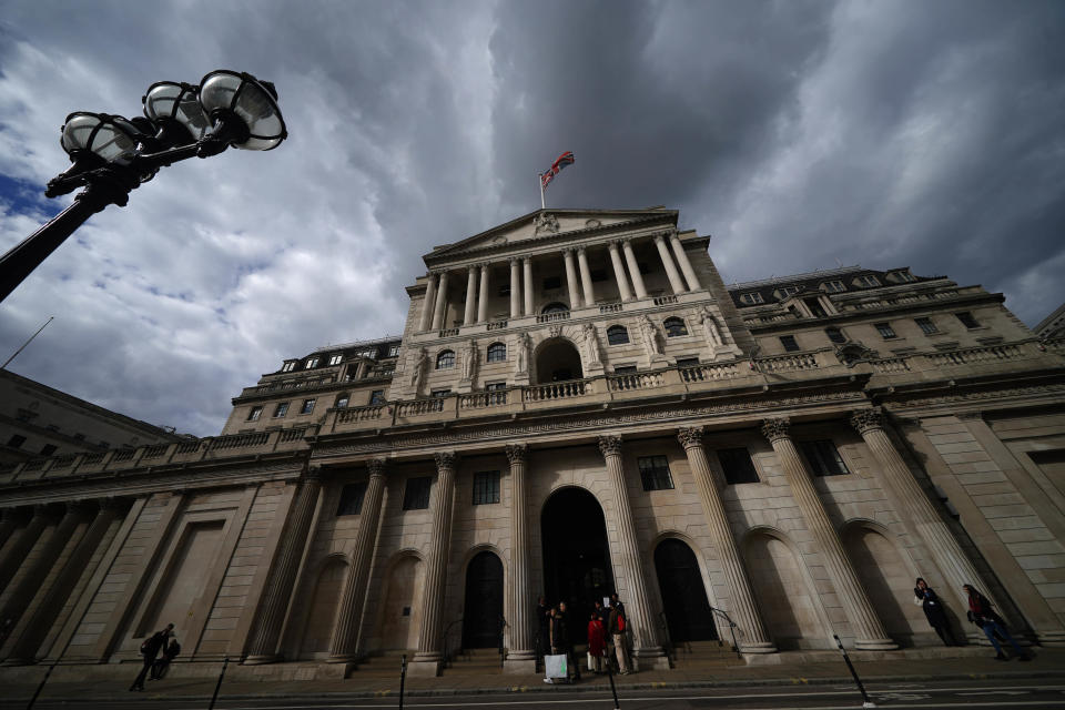 The Bank of England in the city of London. The pound was higher