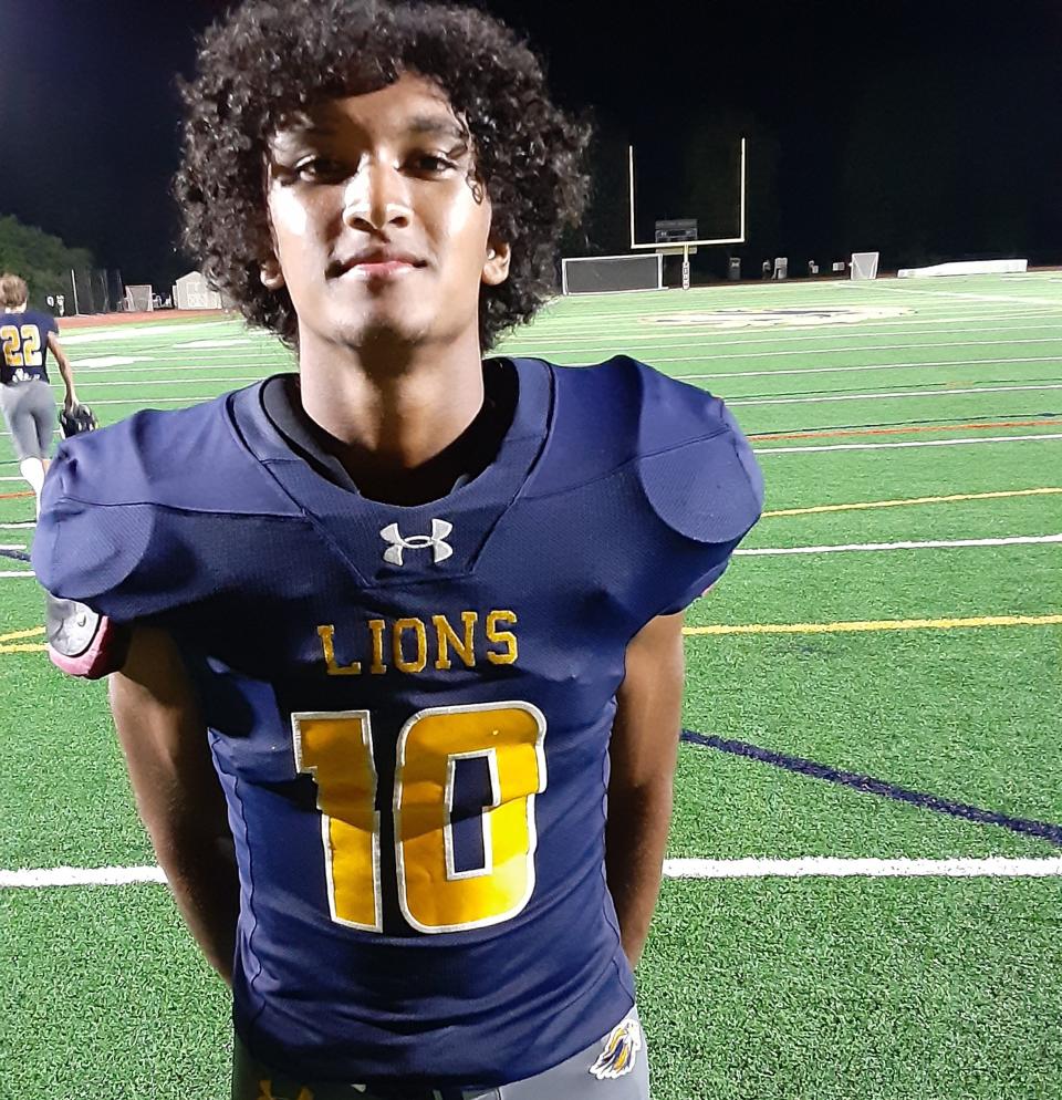 New Hope-Solebury's junior running back Aidan Olds totaled 103 yards and scored a touchdown in the Lions' 35-8 win over George School on Sept. 1, 2023.