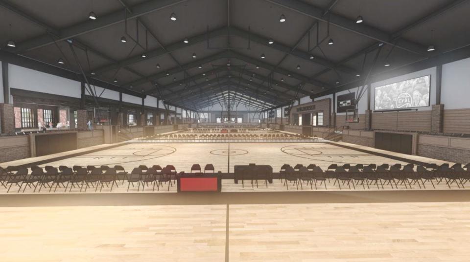 A rendering shows an interior view of one of the two buildings in Dickson Jensen's planned Kettlestone Central Sports Complex in Waukee.