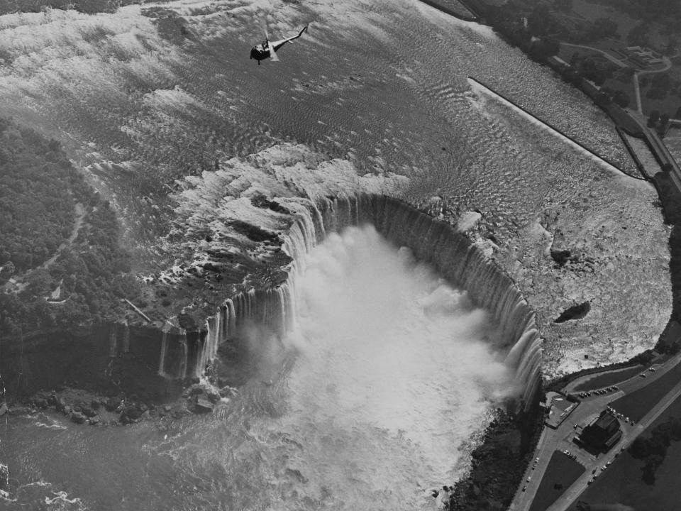 An aerial view of the Horseshoe Falls, one of three parts of Niagara Falls.