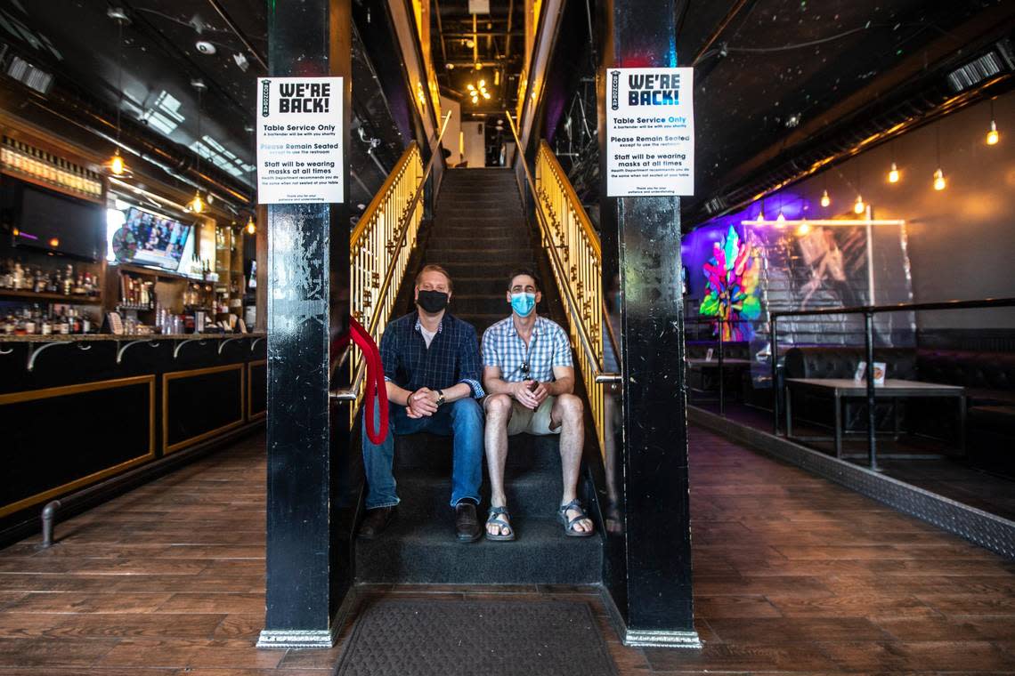 Soundbar general manager Ken Viney, left, and owner Isaac Kurs, pose for a photo at the establishment at 208 South Limestone in Lexington, Ky., on Thursday, May 28, 2020.