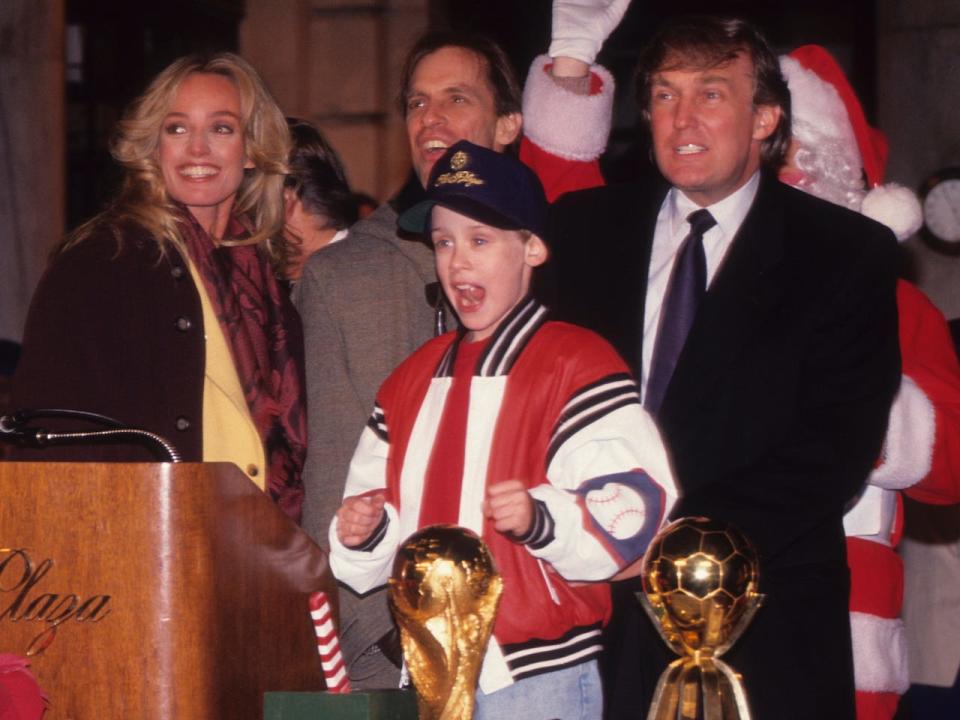 Donald Trump with actor Macaulay Culkin at the Plaza hotel in 1991.