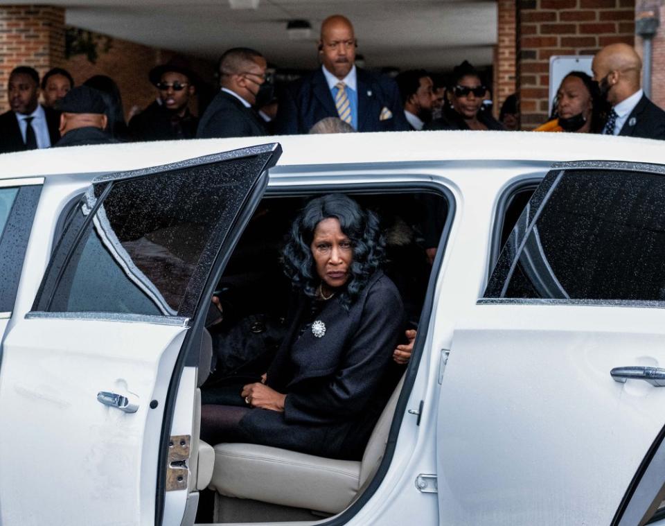 Tyre Nichols' mother RowVaughn Wells looks on after the funeral service for her son at Mississippi Boulevard Christian Church in Memphis, Tenn., on Feb. 1.<span class="copyright">Seth Herald—AFP/Getty Images</span>