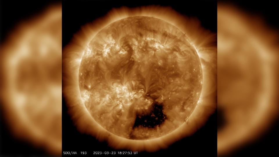  A massive dark patch on the south pole of the sun. 