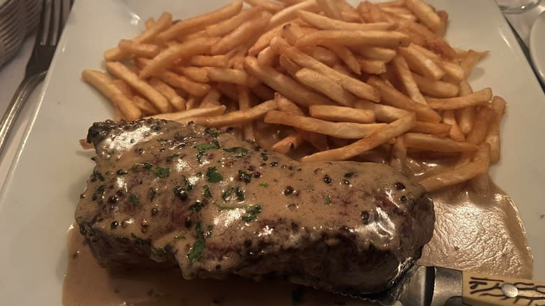 steak au poivre with french fries