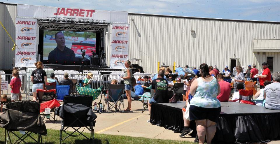 The large screen was used to welcome NASCAR fans to Jarrett Logistics in Orrville.