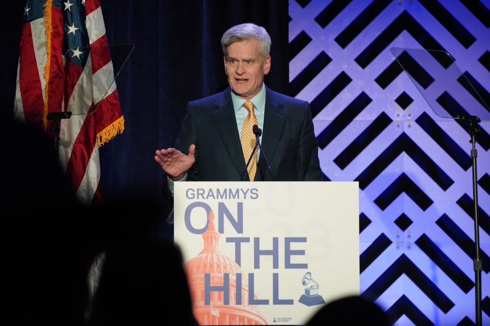 Congressional Honoree, Senator Bill Cassidy, M.D. (R-LA) speaks on stage during Grammys On The Hill at The Hamilton on April 26, 2023 in Washington, DC.