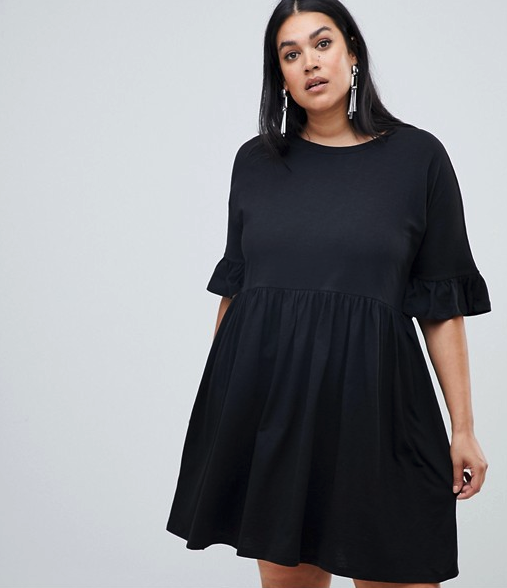 ASOS Design Curve Cotton Frill Sleeve Smock Dress