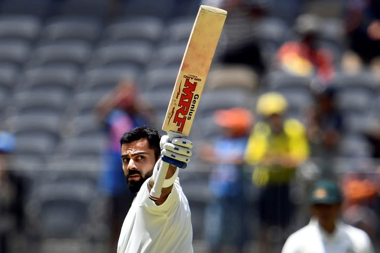 Virat Kohli celebrates his century in Perth