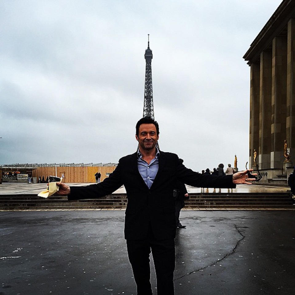 <p>Hugh Jackman jumped in front of it — with a cup of joe? — when in town for business, promoting <em>Chappie</em>, in 2015. (Photo: <a rel="nofollow noopener" href="https://www.instagram.com/p/zkoc9fChOo/?hl=en" target="_blank" data-ylk="slk:Hugh Jackman via Instagram;elm:context_link;itc:0;sec:content-canvas" class="link ">Hugh Jackman via Instagram</a>)<br><br></p>