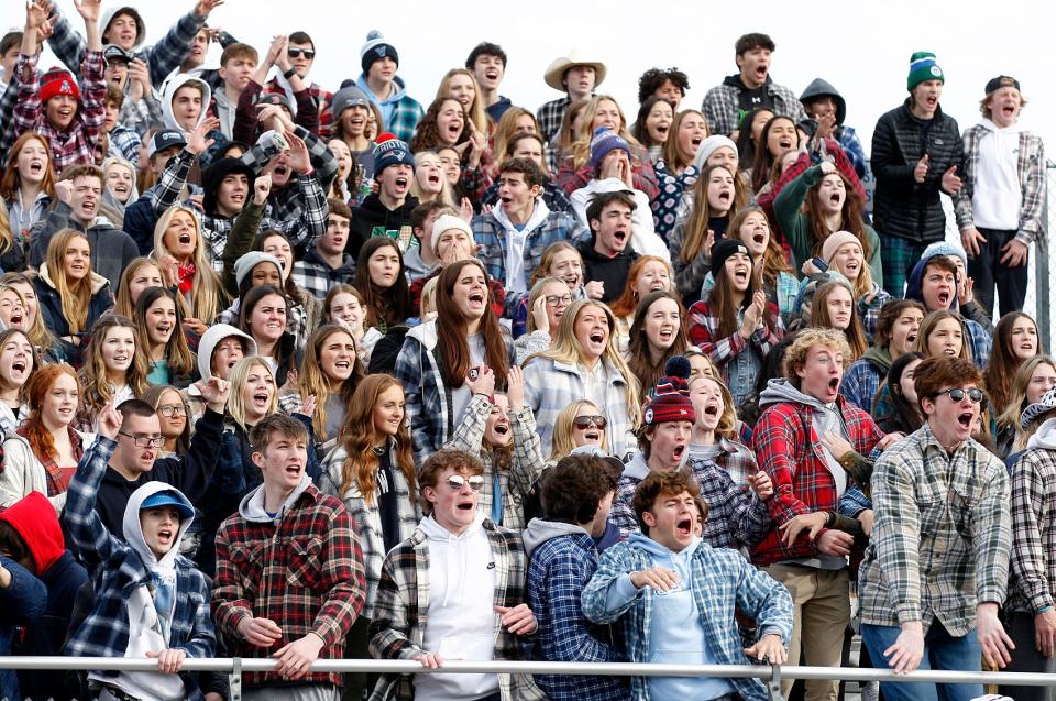 Franklin crowd react to a turn over during their  Thanksgiving Day football game with King Philip Regional at Franklin High. 