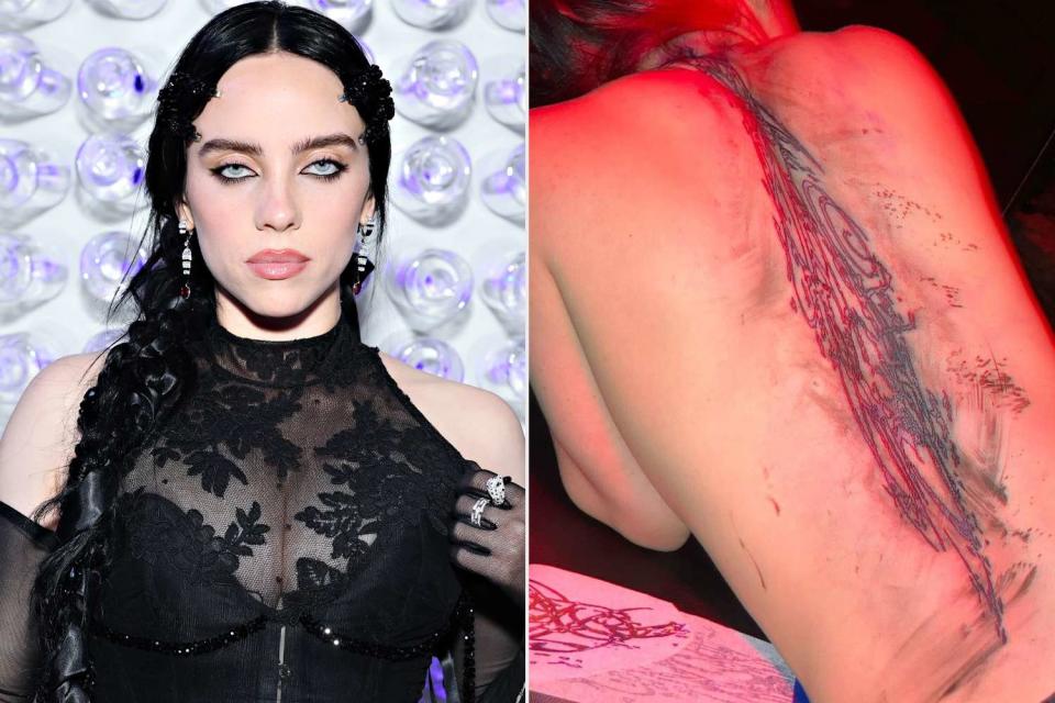 <p>Cindy Ord/MG23/Getty Images for The Met; Billie Eilish/Instagram</p> Billie Eilish shared a photo of her back tattoo on Instagram.