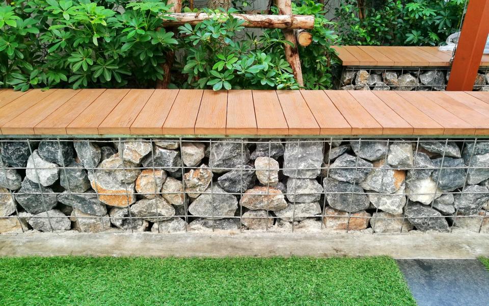 gabion wall with wooden top