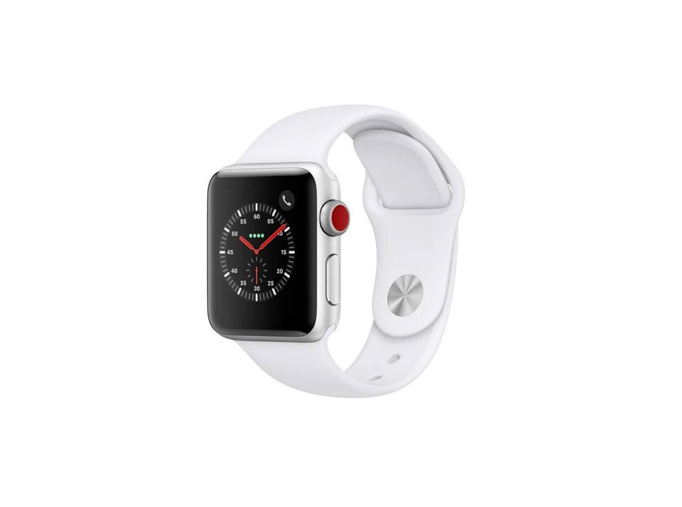 Apple Watch Series 3 (GPS + Cellular, 38mm) - Silver Aluminium Case with White Sport Band, $229