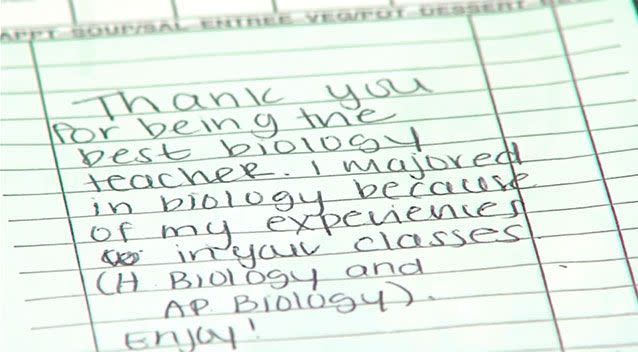 A grateful person left a thank you note for a former teacher. Source: FOX 8 News