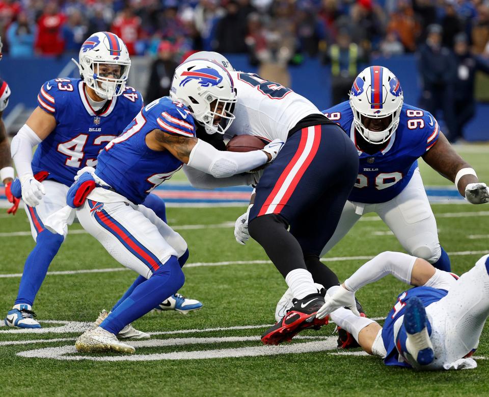 Christian Benford (47) is one of four Bills already ruled out of the playoff game Sunday against the Chiefs.