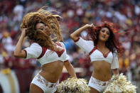 <p>Washington Redskins cheerleaders perform against the Philadelphia Eagles at FedExField on September 10, 2017 in Landover, Maryland. (Photo by Rob Carr/Getty Images) </p>