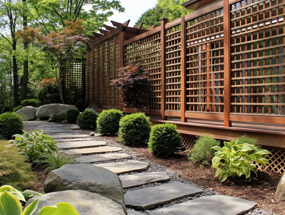 Jardín con celosías de madera