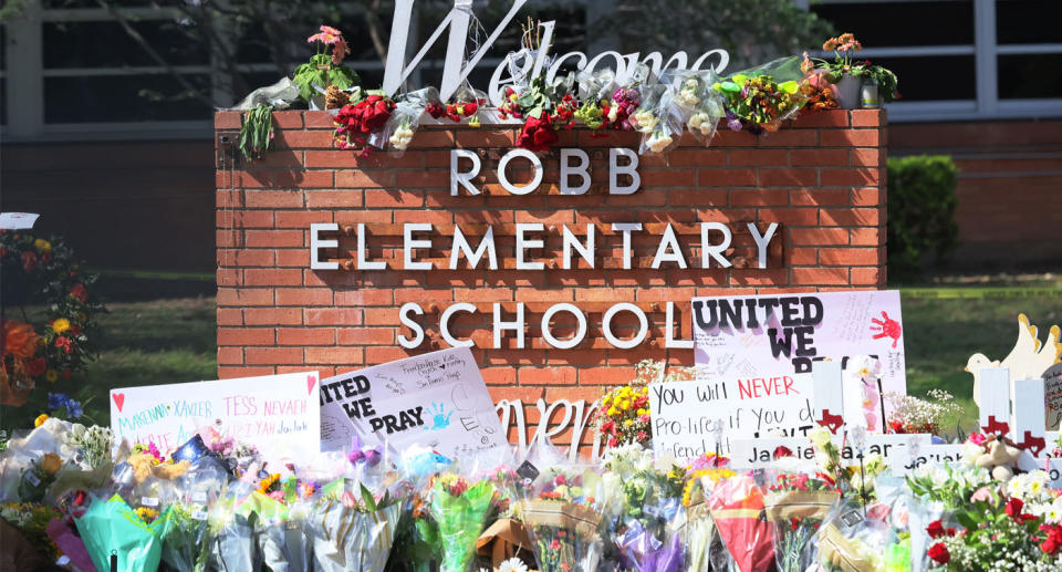  A memorial for victims of Tuesday's mass shooting at Robb Elementary School.