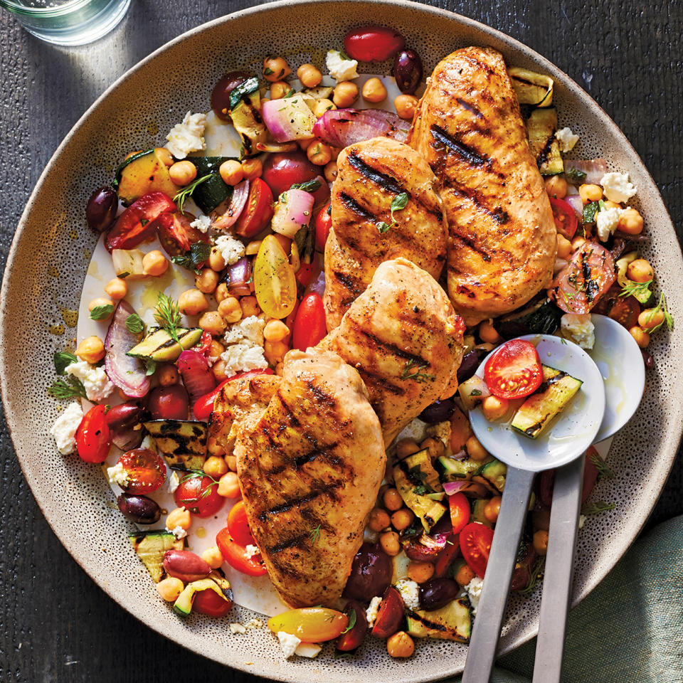 Grilled Chicken & Vegetable Salad with Chickpeas & Feta