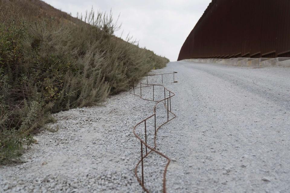 PHOTO: A makeshift ladder is seen along the border wall separating the U.S. and Mexico, April 28, 2022, in San Diego, Calif. (Eric Thayer/The Washington Post via Getty Images)