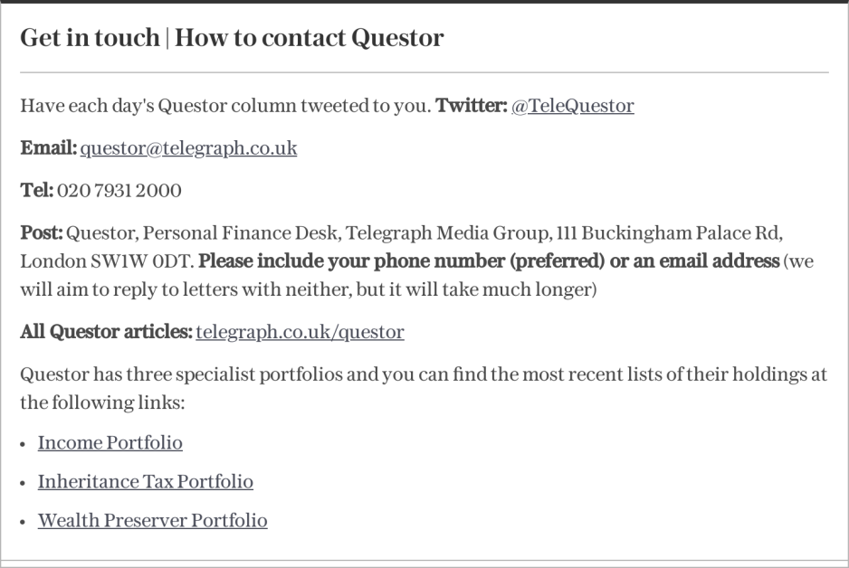 Get in touch | How to contact Questor