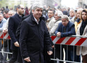 FILE - In this Tuesday, April 5, 2016 filer, former soccer player Paolo Rossi attends the funeral of former Italy coach Cesare Maldini funeral, at Milan's Sant'Ambrogio's Basilica, Italy. Rossi, the star of Italy’s World Cup-winning team in 1982, has reportedly died at age 64. He was the leading scorer in the '82 World Cup and was also FIFA's player of the year. (AP Photo/Antonio Calanni, File )