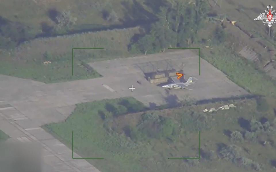 Russian footage showing an alleged attack on the Dolgintsevo airbase